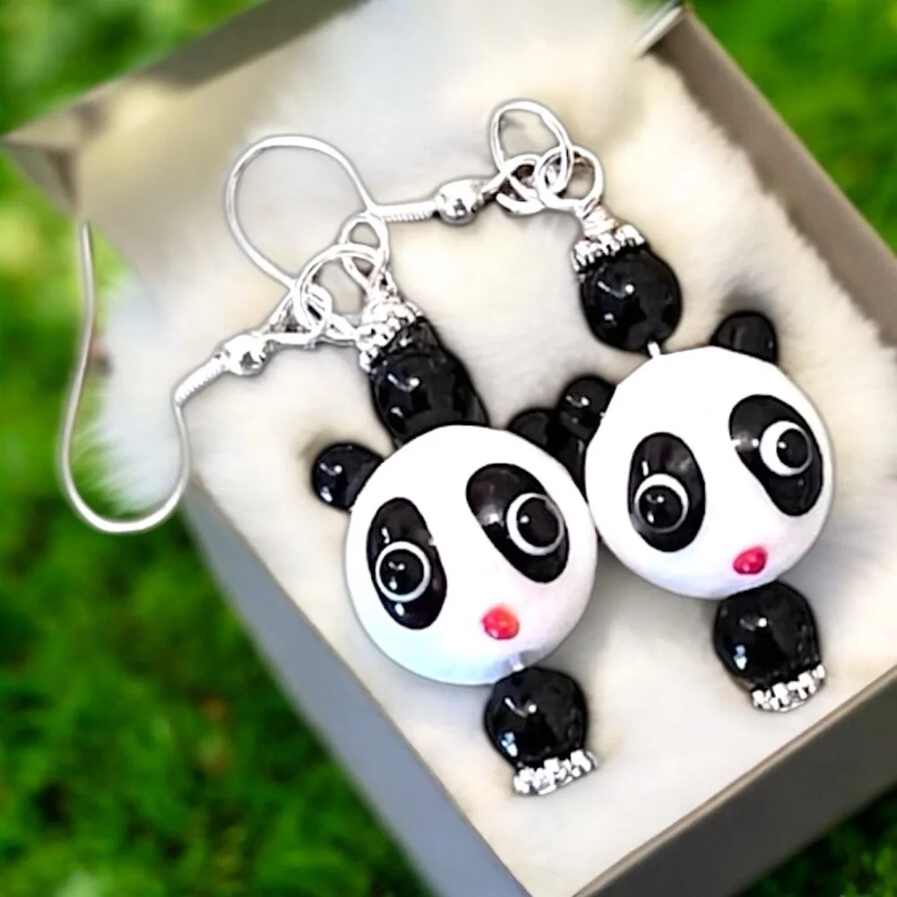 Glass Panda Bear Earrings Panda earrings Panda bear earrings. Adorable